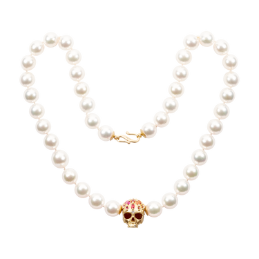 Rainbow Enchanted City Skull Pearl Necklace - Made to Order